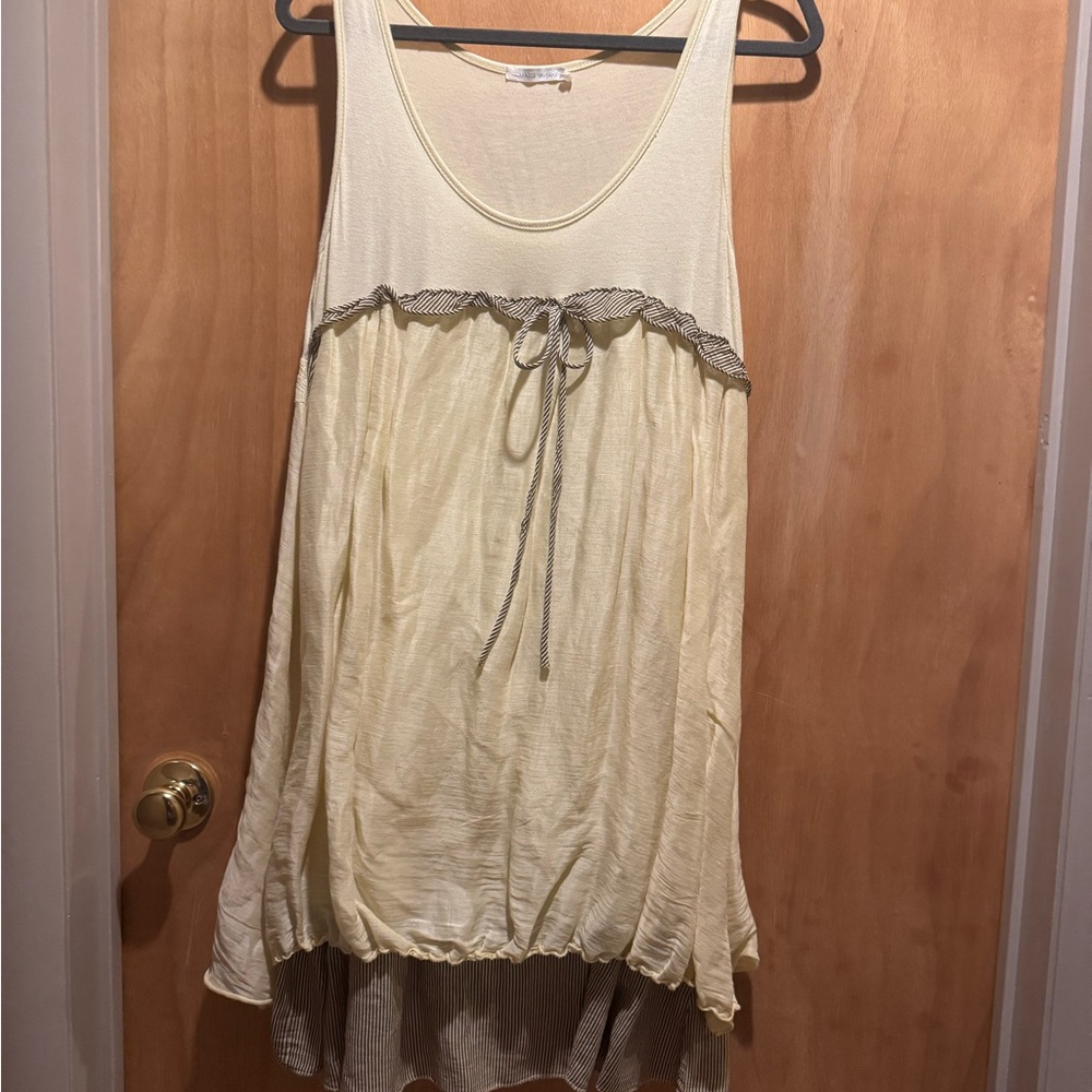 Light Yellow Tiered Tank Dress with Tie Detail